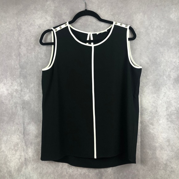 Calvin Klein Tops - Calvin‎ Klein Womens Top Sleeveless Black W/White Trim Career Office Size Medium